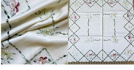 Spring Green Floral Embroidery Tablecloth Polyester Side Table Cover 33&quot;... - $30.99
