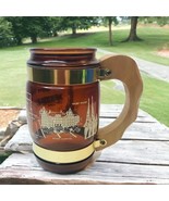 New York Vintage Siesta Ware Brown Glass Mug Wood Handle Souvenir Glass USA - $15.87