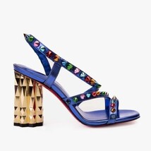 The Caris Sax Blue Block Heel Spike Leather Women Sandal Final Sale! image 9