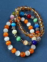 Lot of 3 White &amp; Orange Moonglow or Colorful w Silvertone Flower Bead &amp; Orange - $13.09