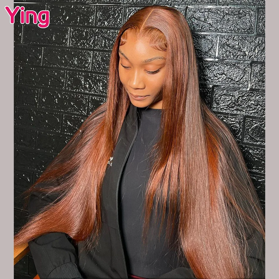 Ying Hair 200% Bone Straight Copper Brown 13x4 Lace Front Wig Human Hair 13 - £87.64 GBP+