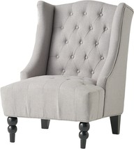 Clarice Tall Wingback Tufted Fabric Accent Chair, Vintage Club Seat For, Silver - £270.12 GBP