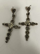 Sterling Silver Gothic Marcasite Cross Crucifix Dangle Earrings Set - $19.75