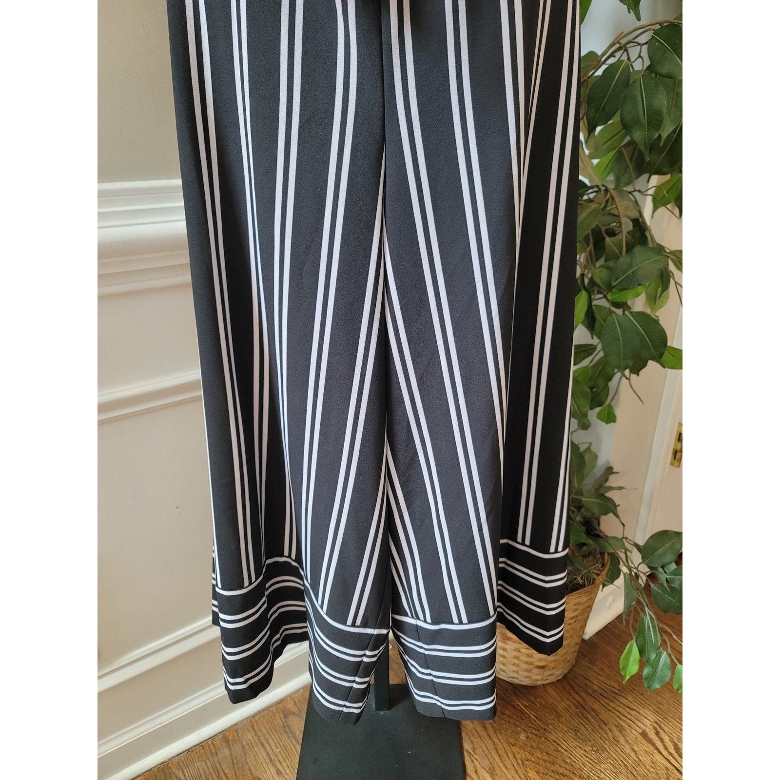 Emma Michele Romper Women Size 16 Black White Striped Belted Midi Sleeveless Item image 5
