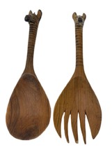 Hand Carved African Wooden Zebra Salad Spoon and Fork Serving Set - £8.35 GBP