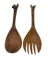 Hand Carved African Wooden Zebra Salad Spoon and Fork Serving Set - $10.62