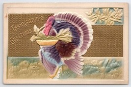 Thanksgiving Turkey With Basket Airbrushed Gold Gilt Postcard V22 - £7.13 GBP