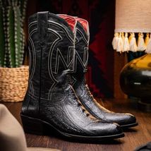 DENVER Genuine Ostrich Leg Skin Cowboy Boot from the Western Collection Black image 2