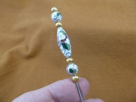 (U402-G) White pink green CLOISONNE beads hatpin Pin love hat pins JEWELRY - $14.95