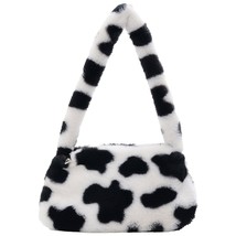 Fashion Women Cow Print Mini Shoulder Bags Female Winter Plush Underarm Bags Sof - £13.83 GBP