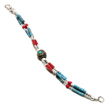 Tibetan Turquoise, Red Coral Gemstone Jewelry Bracelet Nepali 6-7&quot; SA 1397 - £4.13 GBP