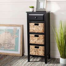 Distressed Black 4-Drawer Storage Side Table Farmhouse Rectangle Pine Wood - $177.20