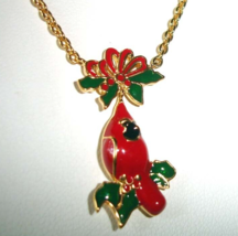 Lenox Winter Greetings Red Cardinal Bird Pendant Necklace Goldplate Ster... - $49.90