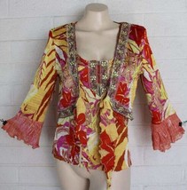 Alberto Makali Large 2 Piece Colorful Asian Crinkle Tank Top &amp; Tie Front Shrug - £18.73 GBP