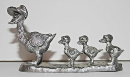 Duck Family Figurine Metal 4in Long Vintage Brass Animal Figure Mother Baby Bird - £19.97 GBP