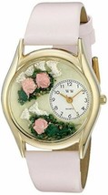 NEW Whimsical Watches C1210005 Womens Classic Pink Roses Pink Leather Gold Watch - £17.30 GBP