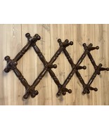 Vintage Wood Hanging Wall Coat Teacup Mug Rack Accordion Mid-Century 31”... - $37.42