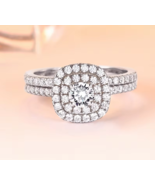 Genuine 925 Sterling Silver Cushion Cut Double Band Ring Set - $99.99