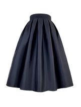 PINK A-line Pleated Midi Skirt Outfit Women Plus Size Taffeta Holiday Skirt  image 9