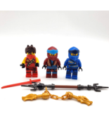 Lego Ninjago Minifigures Lot of 3 Kai Jay Nya Weapons Red Blue Gold - £17.15 GBP