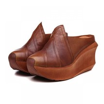 Genuine Leather Summer Slippers Women Shoes Outside Wear Wedges Retro Handmade S - £80.55 GBP