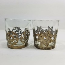 2 Snowflake Votive Cup Holder Metal Sleeve Glass Insert India Candlehold... - $11.00