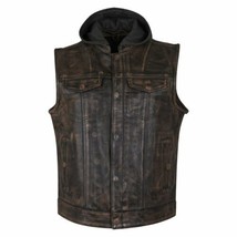 Motorcycle Leather Club Vest Distressed Brown MCJ Hoodie by Vance Leather - £95.12 GBP+