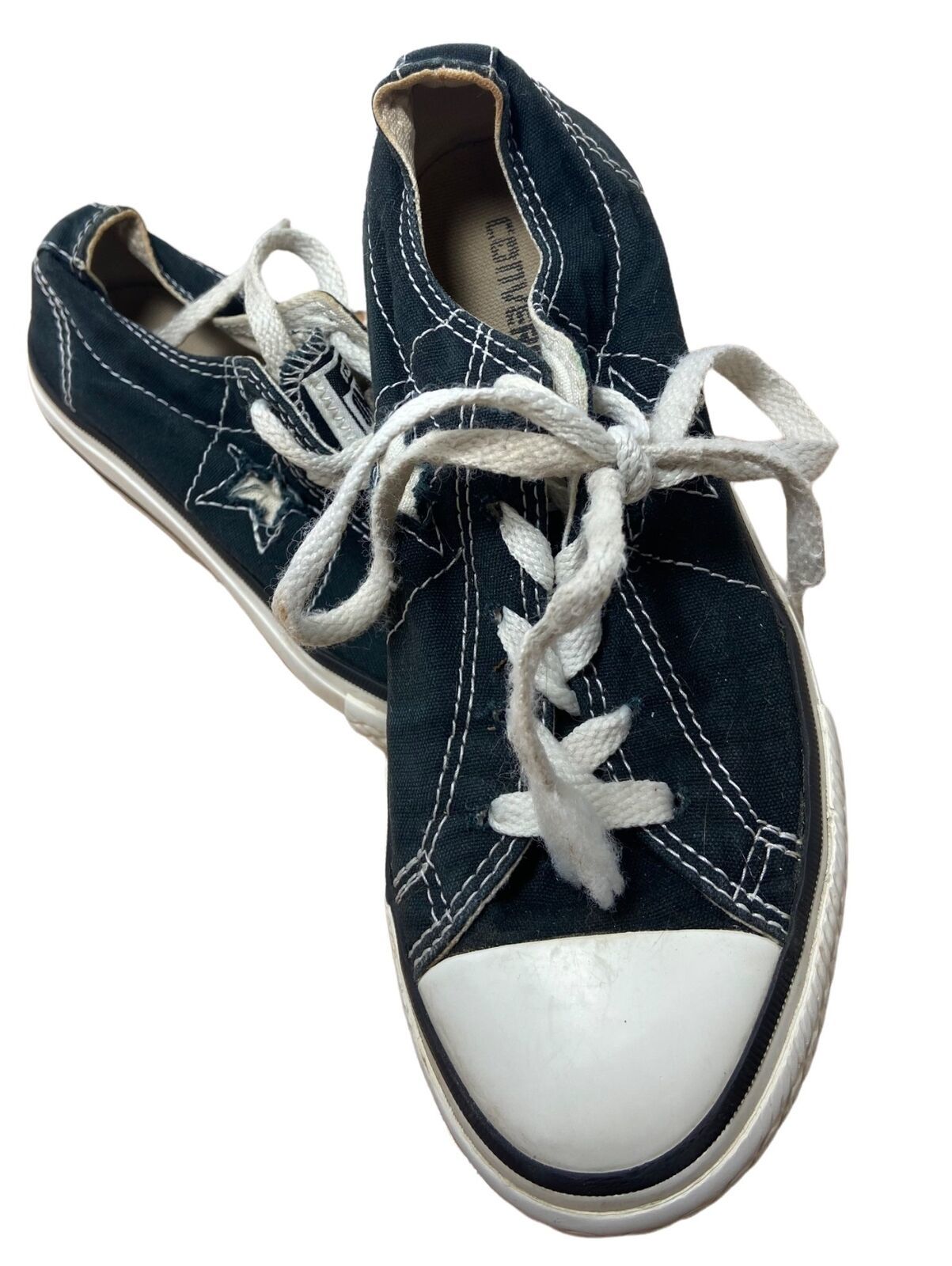 Converse One Stars Juniors Black and White Canvas Tennis Shoes Size 1.5 Low Top - £8.10 GBP