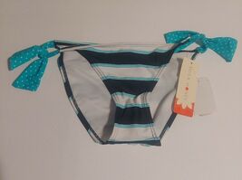 NWT Bikini Bottom Sz S Hula Honey Black Aqua White Stripe Polka Dot Side... - $11.39