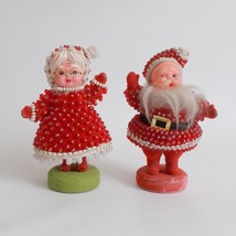 Santa And Mrs Claus Flocked Beaded Figures Mid Century Has Small Flaws - £26.09 GBP