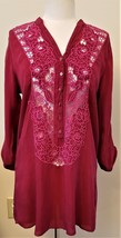 Johnny Was Tunic/Dress Lace Front Diamond Trail Sz-S Burgundy  - £110.50 GBP