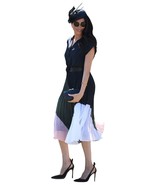 Royal Meghan Markle Inspired Chiffon Black Top &amp; Pleated Midi Skirt Co-O... - $205.78 CAD