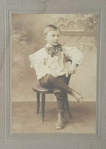 Antique Cabinet Card Photo Darling Little Victorian Boy Puffy Sleeve Shirt &amp; Tie - £13.87 GBP