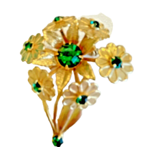 Brooch Goldtone Green Stones Costume Jewelry Pendant Pin Unmarked Vintage - $12.97