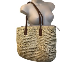 Talbots Women&#39;s Straw Large Shoulder Tote Bag Purse Zip Top Casual Summer  - $29.68