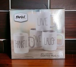 Parini Cookware 4 Piece Ceramic Coffee Mugs White Live Love Laugh Thankful - $21.77