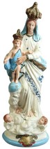 Statue Religious Sculpture Madonna Our Lady of Victory French Chalkware Blue - £195.94 GBP