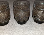 3 VTG Libbey Prado Old Fashioned Brown Embossed Scroll Juice Glass Tumbl... - $29.69