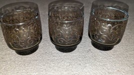 3 VTG Libbey Prado Old Fashioned Brown Embossed Scroll Juice Glass Tumblers MCM - £23.29 GBP