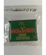 McDonald&#39;s Monopoly 2006 Certified Pin Pinback Hasbro Gold Tone Metal Green - $10.49 CAD
