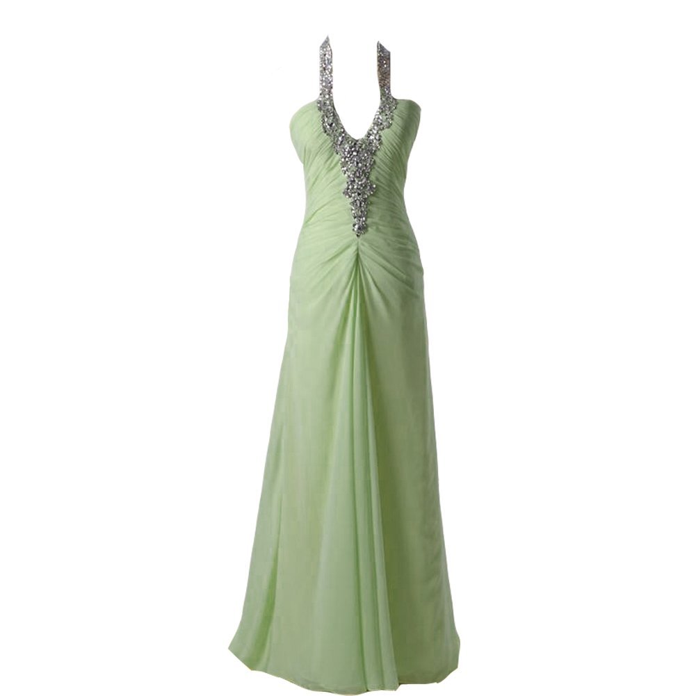 Kivary Women's Chiffon V Neck Halter A Line Beaded Sequins Formal A Line Prom Ev