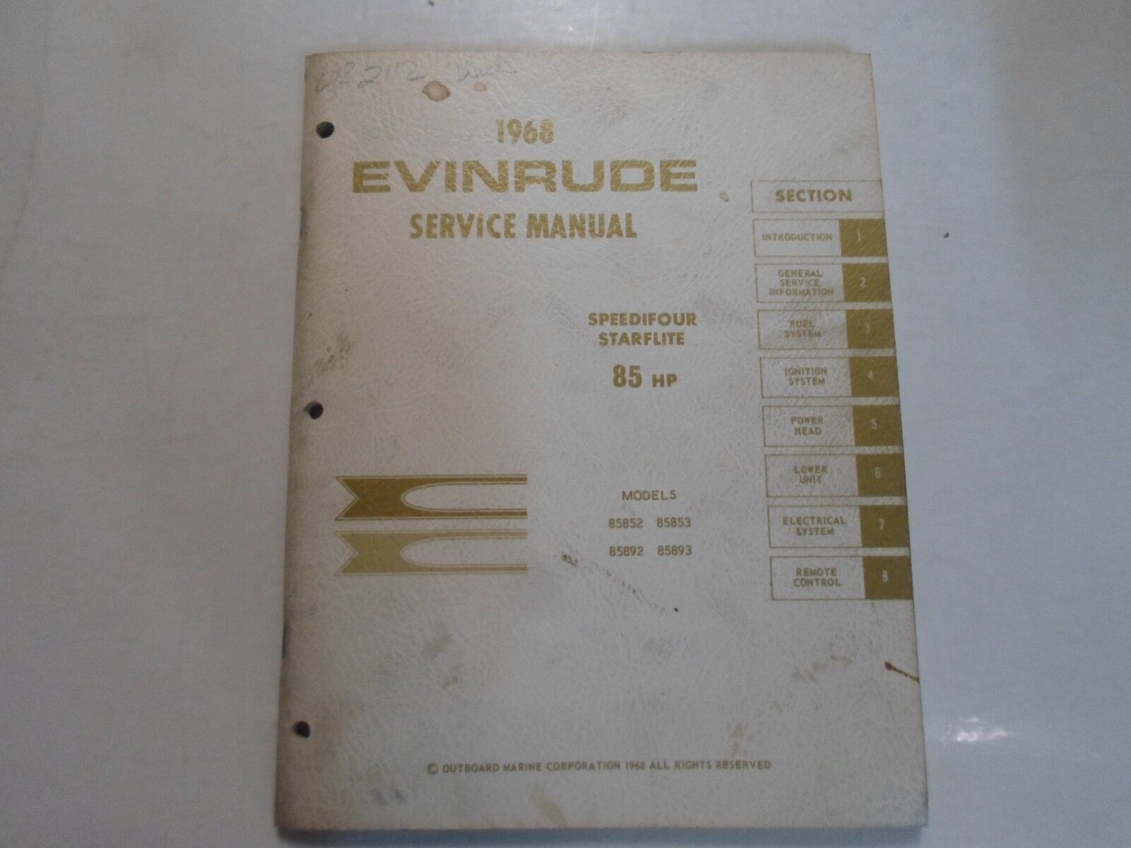 1968 Evinrude 85 HP SPEEDIFOUR STARFLITE Service Shop Manual OEM 85852 8... - $9.69