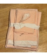 Vintage Pink Peach Floral Appliqué Towel Set Bath Towel Hand Towel Washc... - $24.74