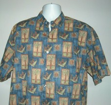 Tori Richard Button Front Shirt Mens Large block design Palm Trees Flowers - $28.66