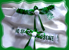 Michigan State White Organza Fabric Wedding Garter Set WB - £19.97 GBP