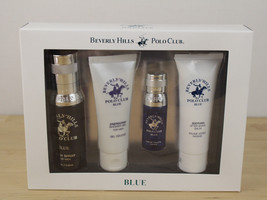 Blue by Beverly Hills Polo Club 4 Piece Men&#39;s Gift Set Spray Gel Balm Fr... - £17.20 GBP