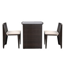 3 Pcs Wicker Patio Cushioned Outdoor Chair and Table Set - £252.56 GBP