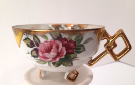VTG Napco SD178 Hand Painted Square Pillar Feet~ Teacup only Japan Pink Roses - £8.19 GBP