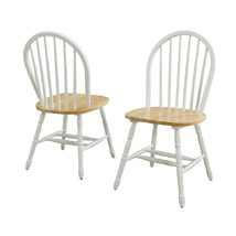 Set 2 Windsor Dining Chairs Oak White Finish Wood High Back Kitchen Furniture - £115.33 GBP