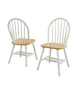 Set 2 Windsor Dining Chairs Oak White Finish Wood High Back Kitchen Furn... - £114.34 GBP